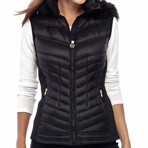 NWT MICHAEL Kors Black Fur trim hood Vest S - Picture 4 of 8